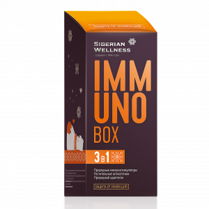 Braon-narandžasta kutija na kojoj piše Immuno box 3 u 1